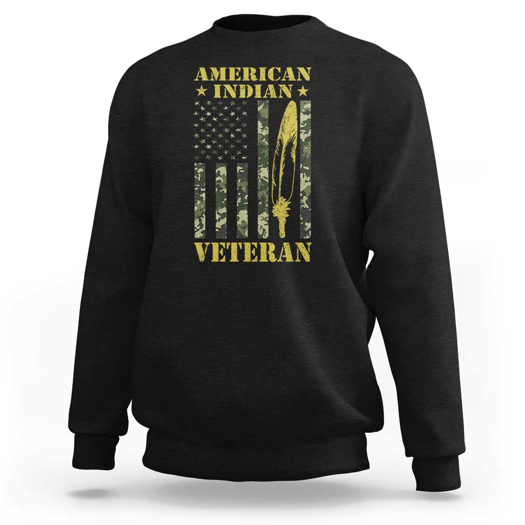 American Indian Veteran Sweatshirt Native American Veteran Feathers Camo Flag - Wonder Print Shop
