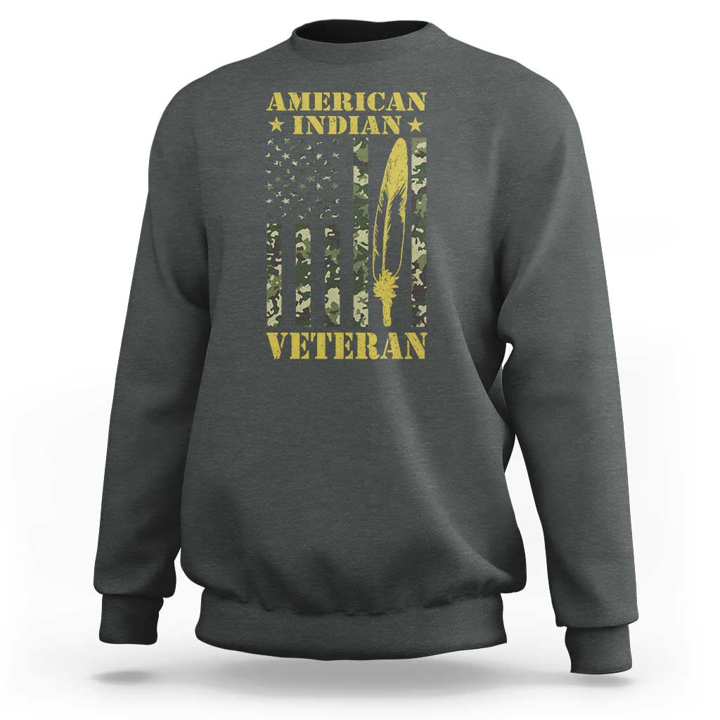 American Indian Veteran Sweatshirt Native American Veteran Feathers Camo Flag - Wonder Print Shop