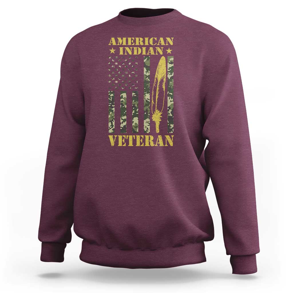 American Indian Veteran Sweatshirt Native American Veteran Feathers Camo Flag - Wonder Print Shop