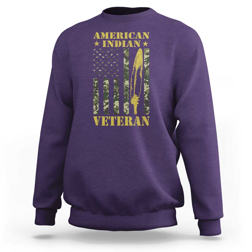 American Indian Veteran Sweatshirt Native American Veteran Feathers Camo Flag - Wonder Print Shop