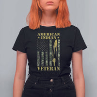 American Indian Veteran T Shirt For Women Native American Veteran Feathers Camo Flag - Wonder Print Shop