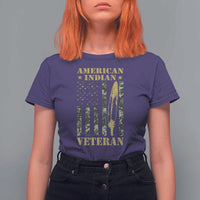 American Indian Veteran T Shirt For Women Native American Veteran Feathers Camo Flag - Wonder Print Shop