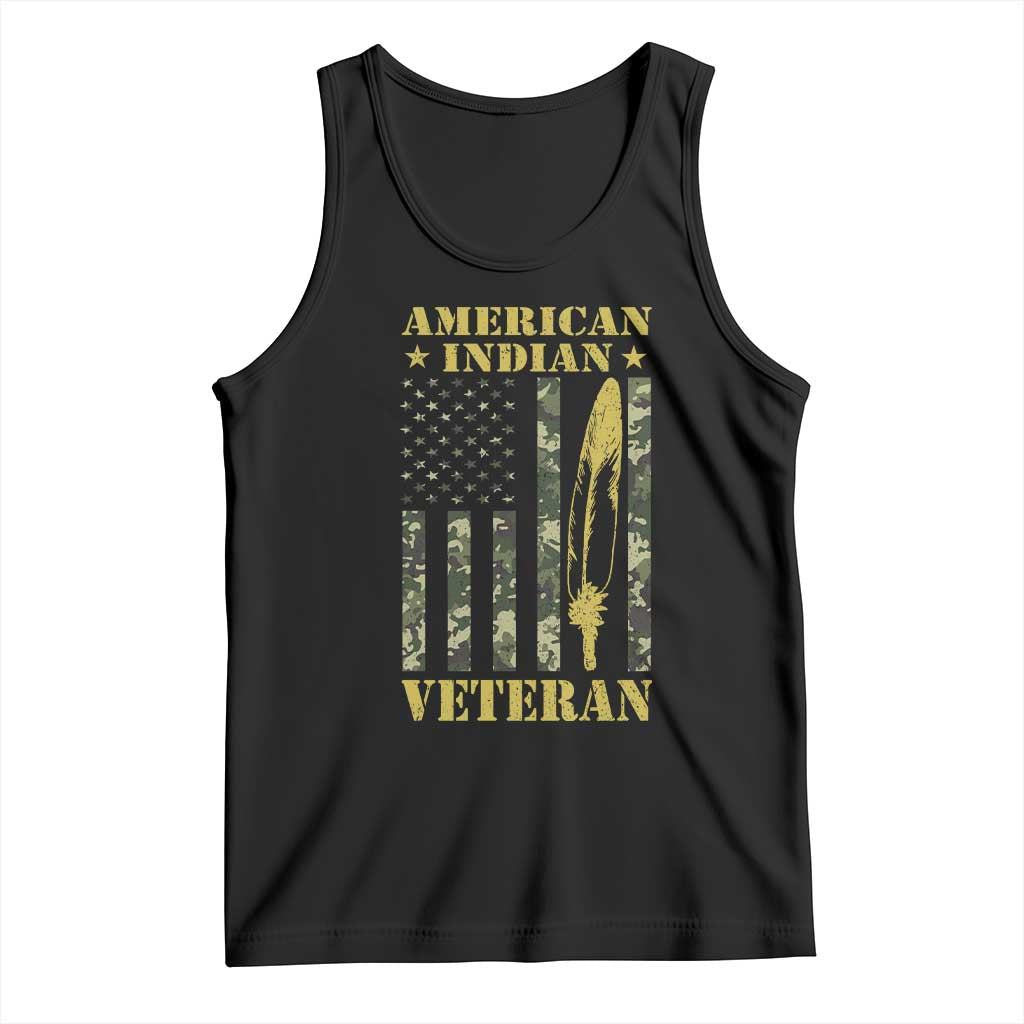 American Indian Veteran Tank Top Native American Veteran Feathers Camo Flag - Wonder Print Shop