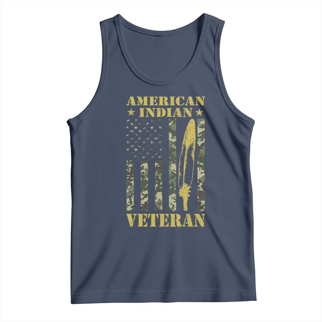 American Indian Veteran Tank Top Native American Veteran Feathers Camo Flag - Wonder Print Shop