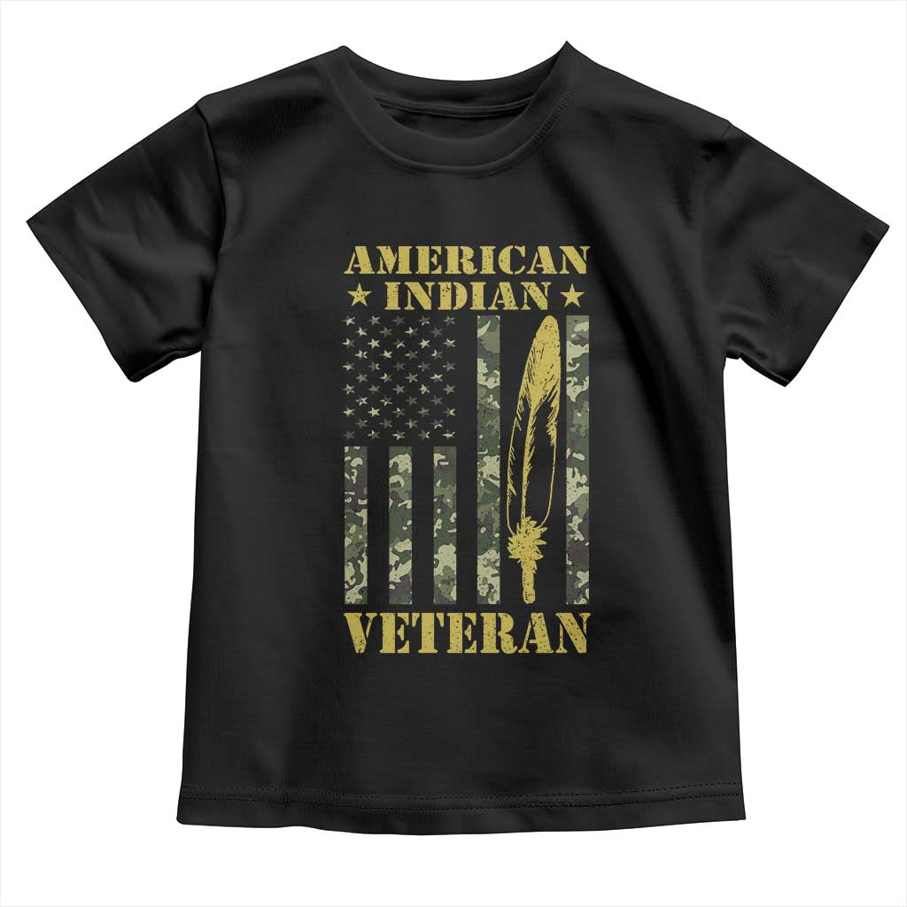 American Indian Veteran Toddler T Shirt Native American Veteran Feathers Camo Flag - Wonder Print Shop