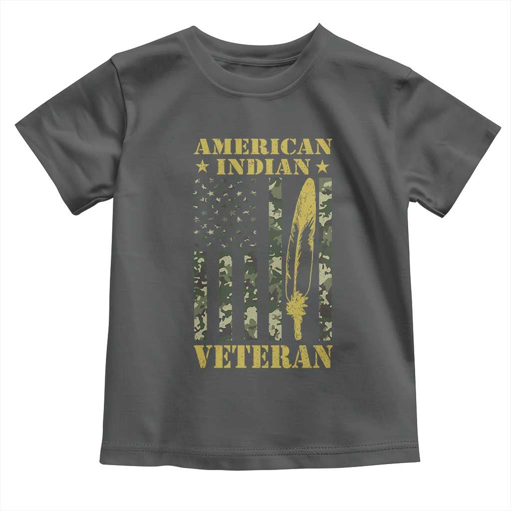 American Indian Veteran Toddler T Shirt Native American Veteran Feathers Camo Flag - Wonder Print Shop