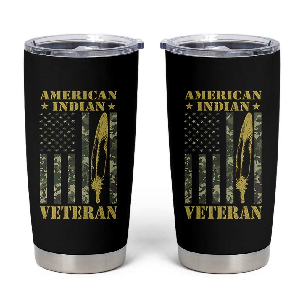 American Indian Veteran Tumbler Cup Native American Veteran Feathers Camo Flag - Wonder Print Shop