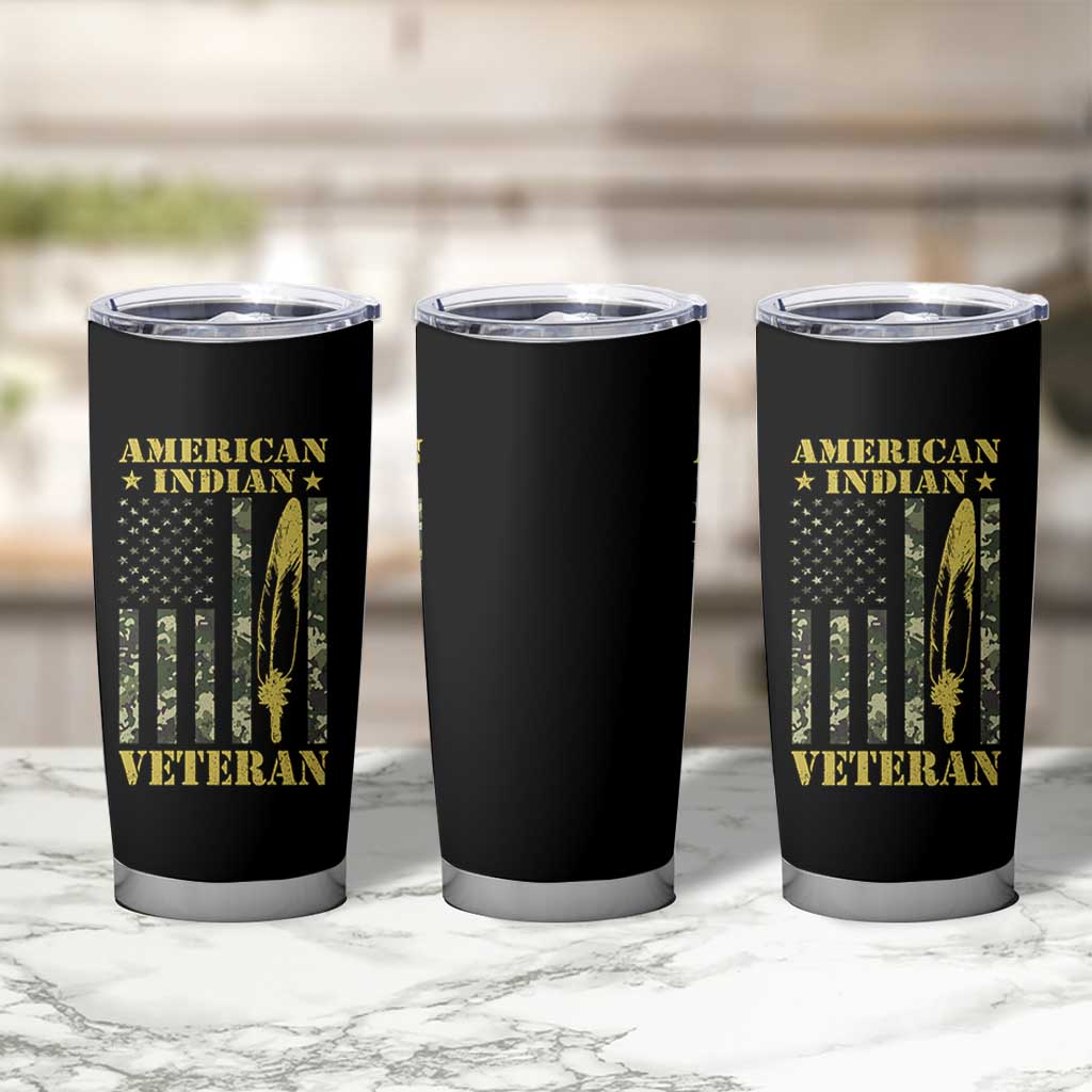 American Indian Veteran Tumbler Cup Native American Veteran Feathers Camo Flag - Wonder Print Shop