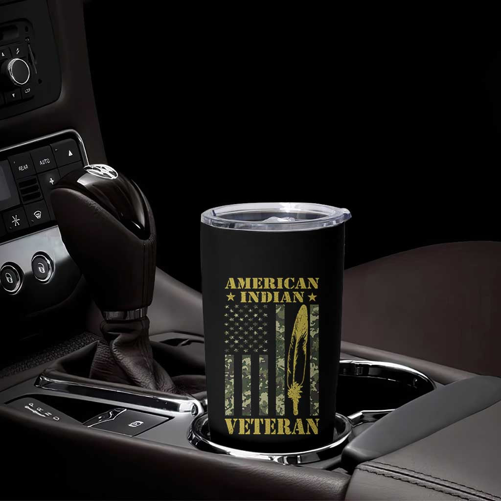 American Indian Veteran Tumbler Cup Native American Veteran Feathers Camo Flag - Wonder Print Shop
