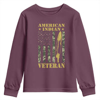 American Indian Veteran Youth Sweatshirt Native American Veteran Feathers Camo Flag - Wonder Print Shop