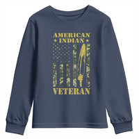 American Indian Veteran Youth Sweatshirt Native American Veteran Feathers Camo Flag - Wonder Print Shop