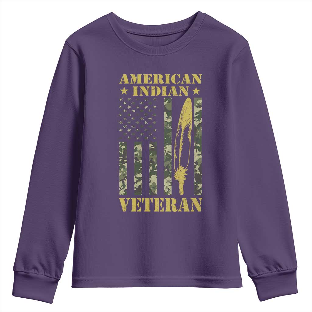 American Indian Veteran Youth Sweatshirt Native American Veteran Feathers Camo Flag - Wonder Print Shop