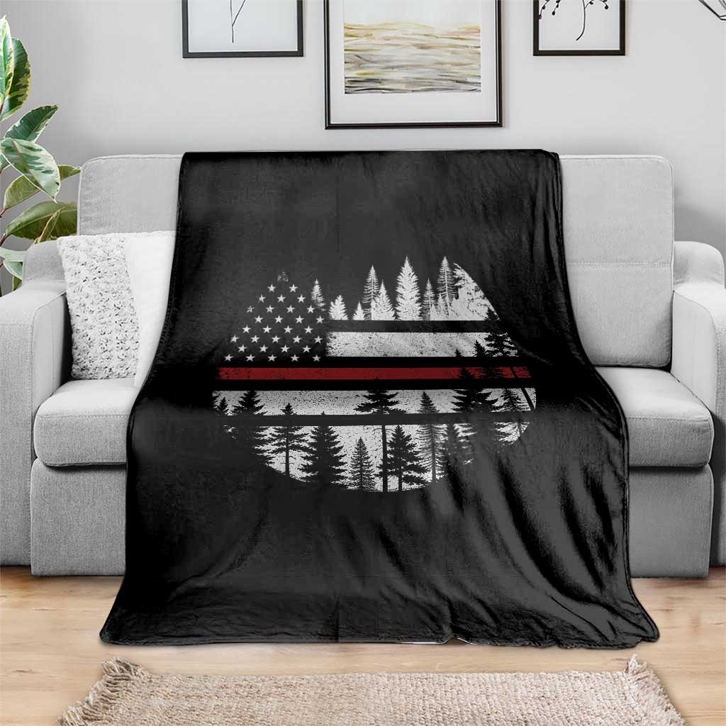 Wildland Firefighter Forest Red Line American Flag Throw Blanket