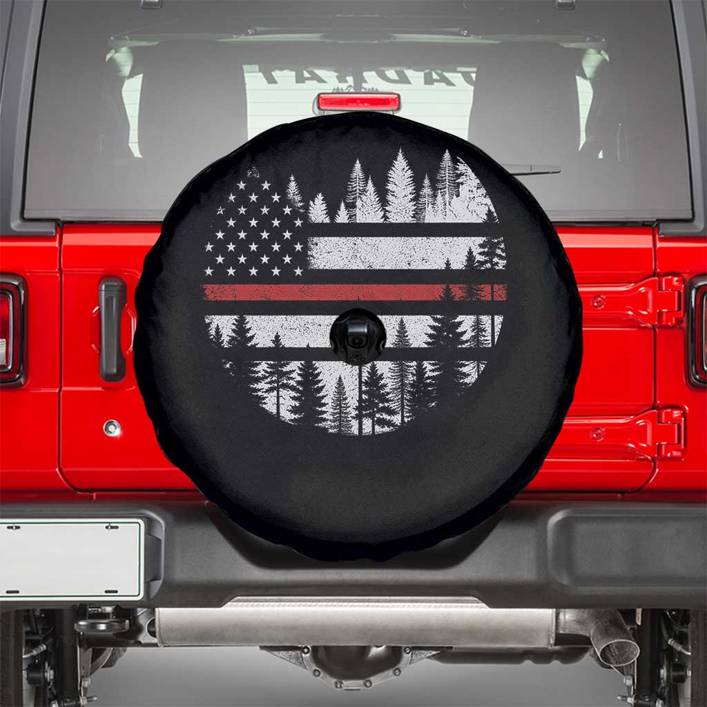 Wildland Firefighter Forest Red Line American Flag Spare Tire Cover