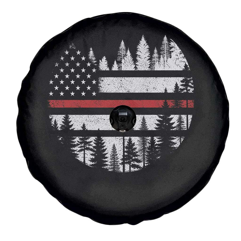 Wildland Firefighter Forest Red Line American Flag Spare Tire Cover
