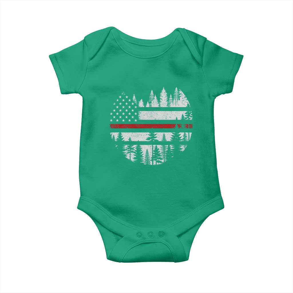 Wildland Firefighter Forest Red Line American Flag Baby Onesie