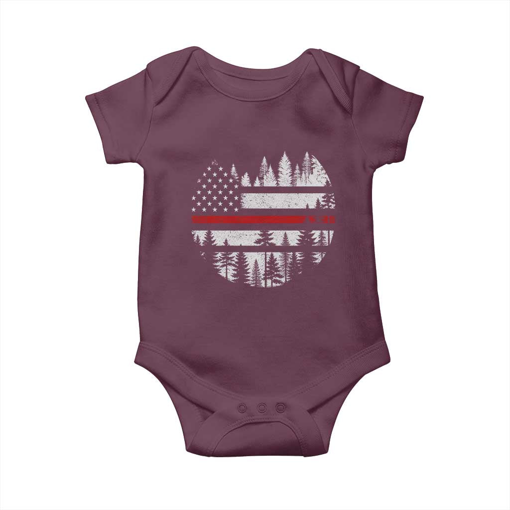 Wildland Firefighter Forest Red Line American Flag Baby Onesie