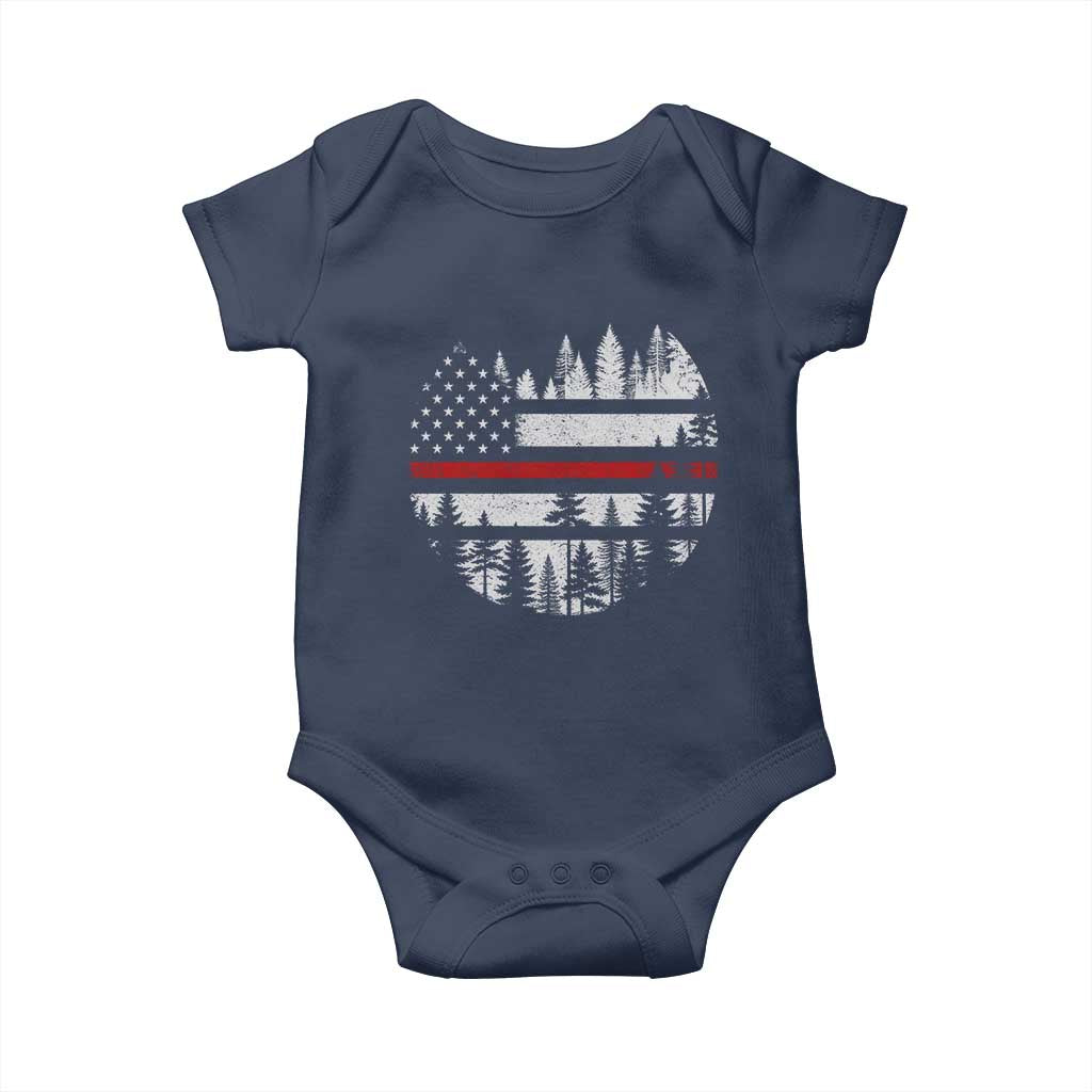 Wildland Firefighter Forest Red Line American Flag Baby Onesie