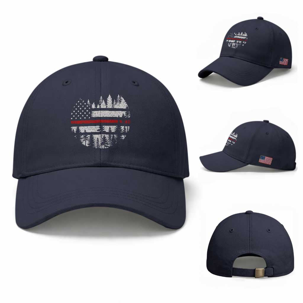 Wildland Firefighter Forest Red Line American Flag Baseball Cap