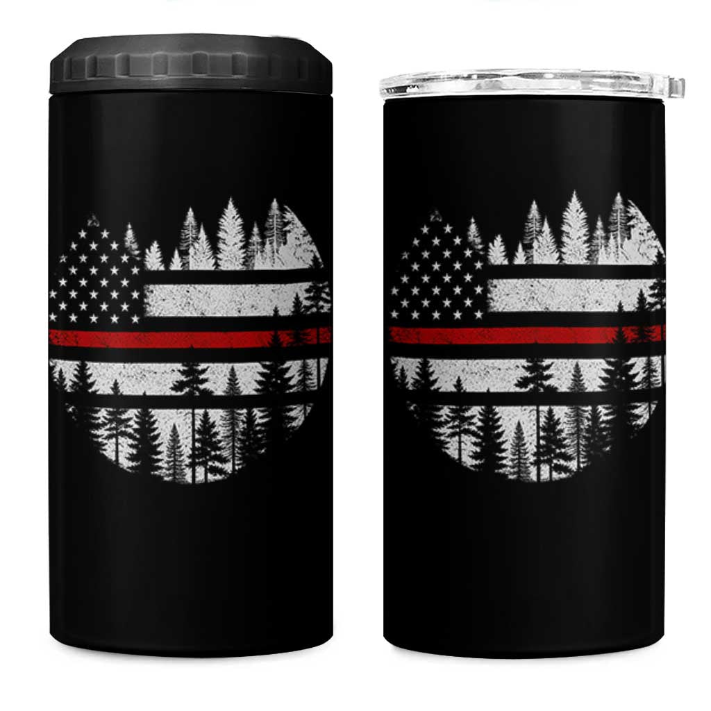 Wildland Firefighter Forest Red Line American Flag 4 in 1 Can Cooler Tumbler