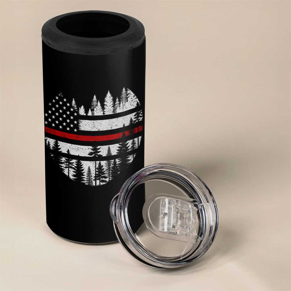 Wildland Firefighter Forest Red Line American Flag 4 in 1 Can Cooler Tumbler