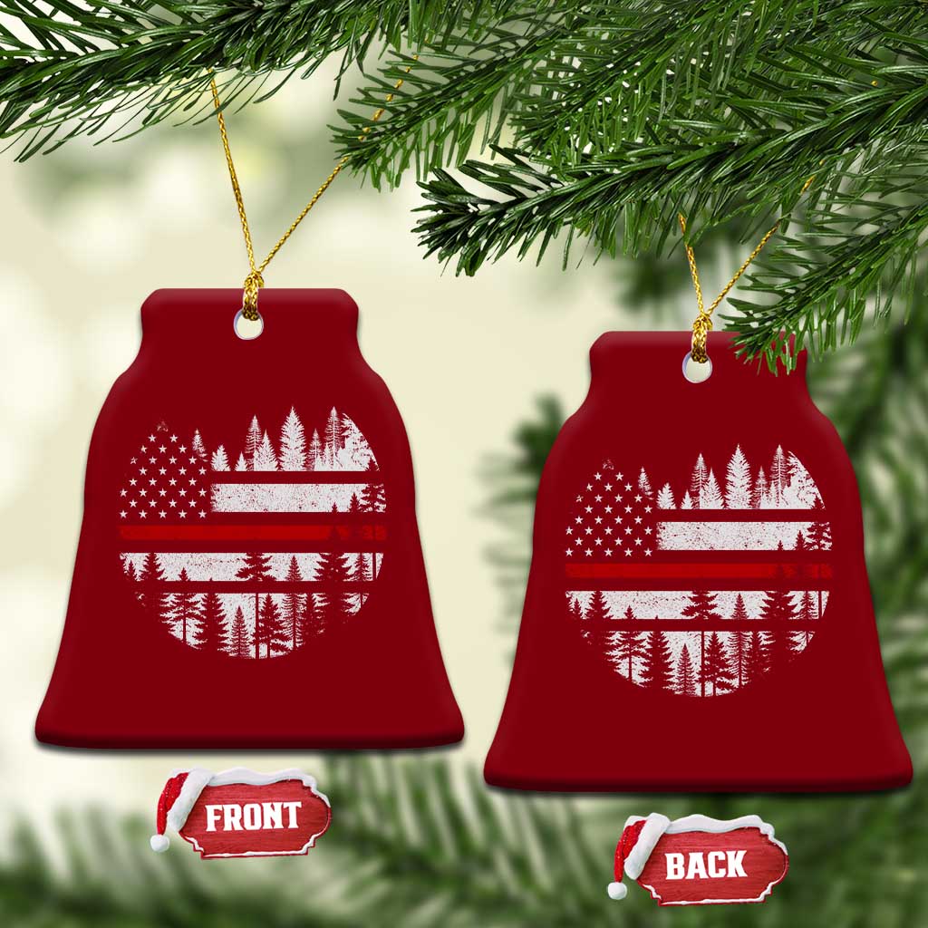 Wildland Firefighter Forest Red Line American Flag Ceramic Ornament