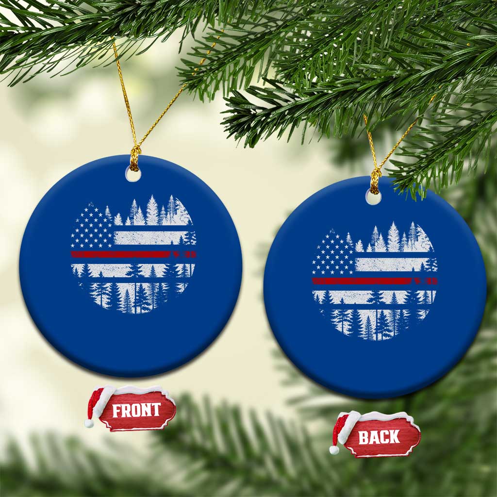 Wildland Firefighter Forest Red Line American Flag Ceramic Ornament