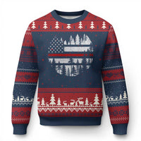 Wildland Firefighter Forest Red Line American Flag Ugly Christmas Sweater
