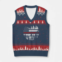 Wildland Firefighter Forest Red Line American Flag V-Neck Knit Sweater Vest