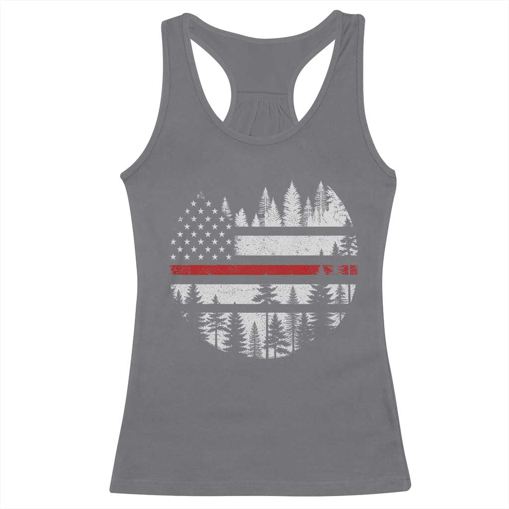 Wildland Firefighter Forest Red Line American Flag Racerback Tank Top
