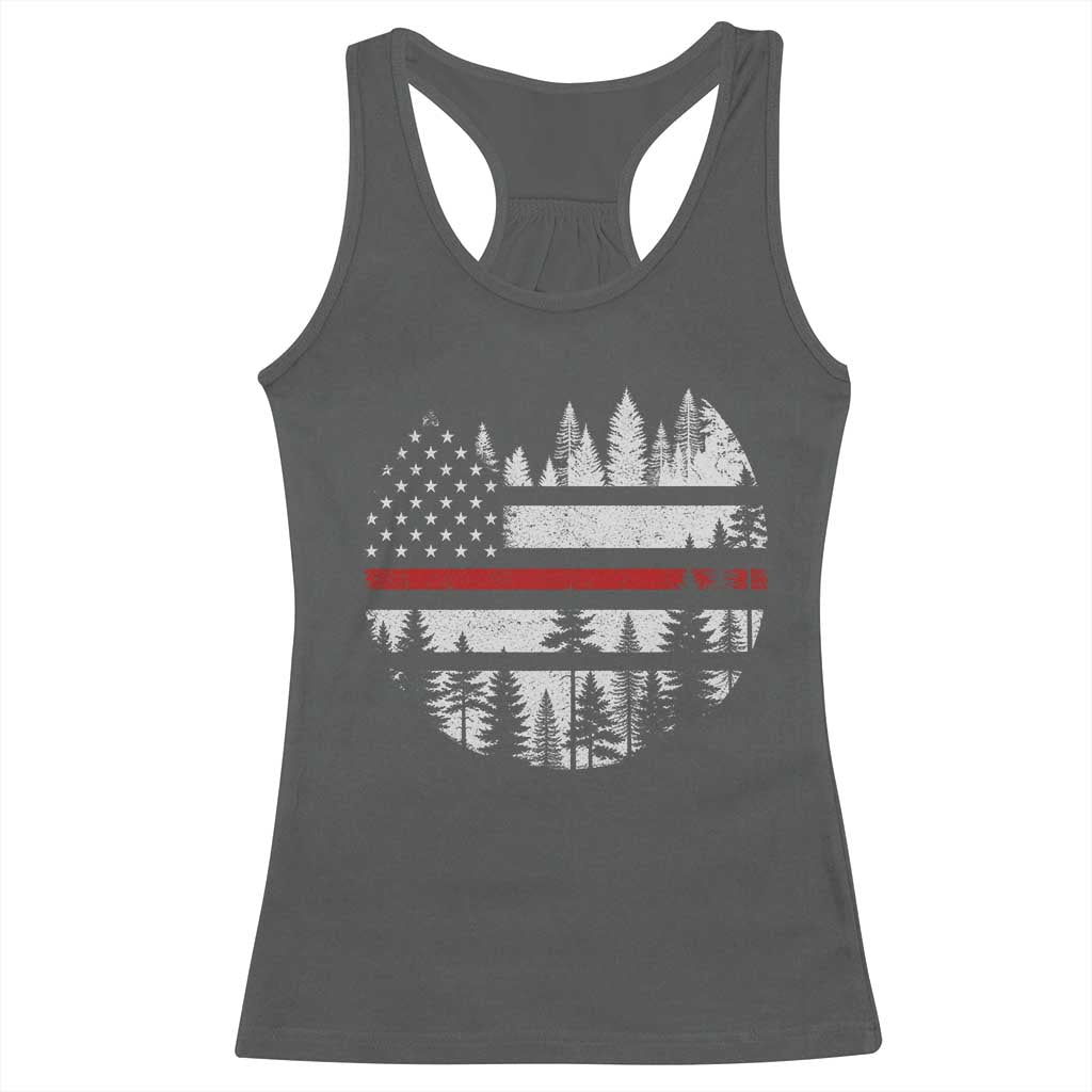 Wildland Firefighter Forest Red Line American Flag Racerback Tank Top