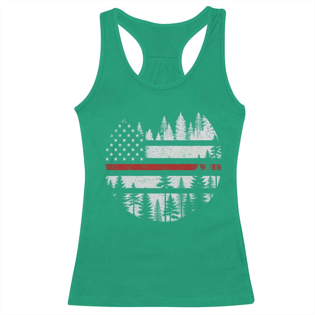 Wildland Firefighter Forest Red Line American Flag Racerback Tank Top