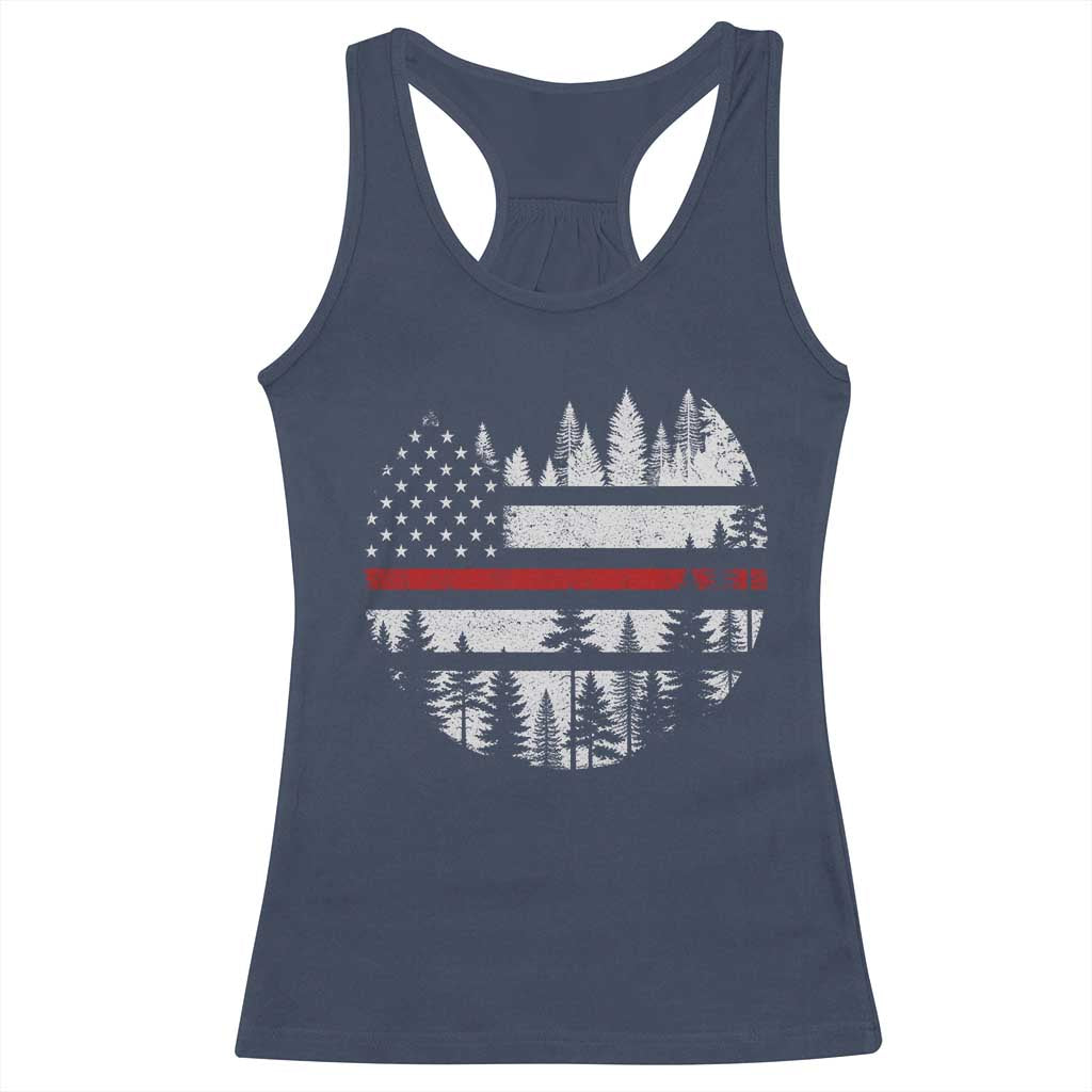Wildland Firefighter Forest Red Line American Flag Racerback Tank Top