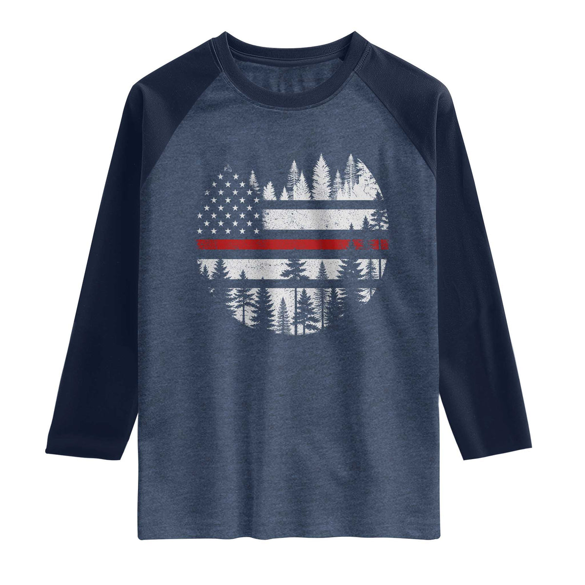 Wildland Firefighter Forest Red Line American Flag Raglan Shirt