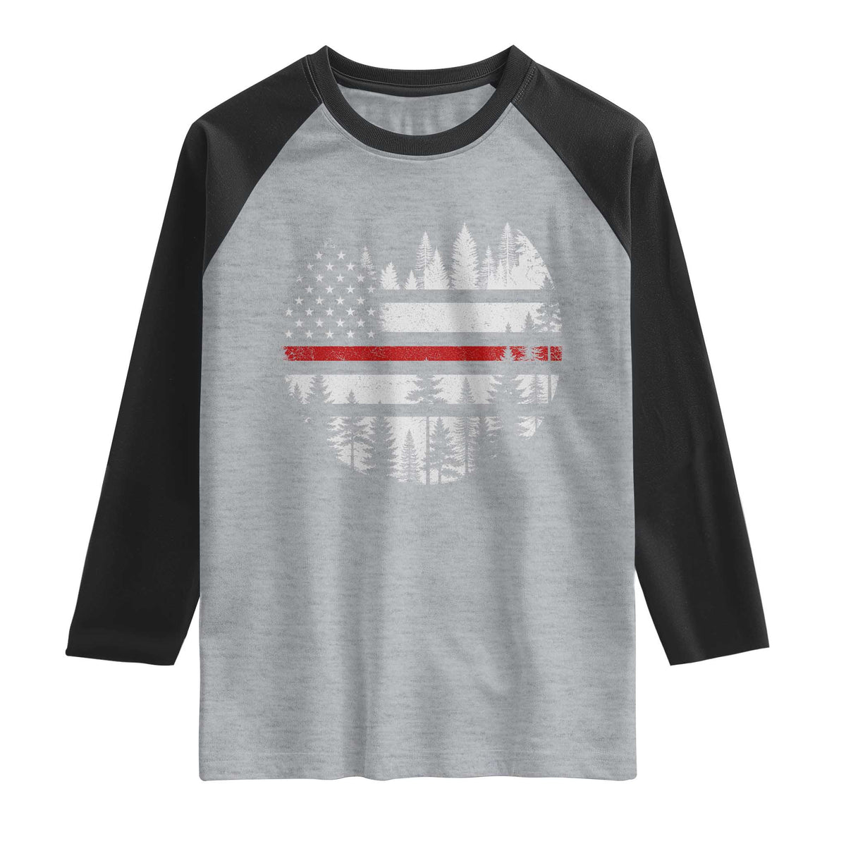 Wildland Firefighter Forest Red Line American Flag Raglan Shirt