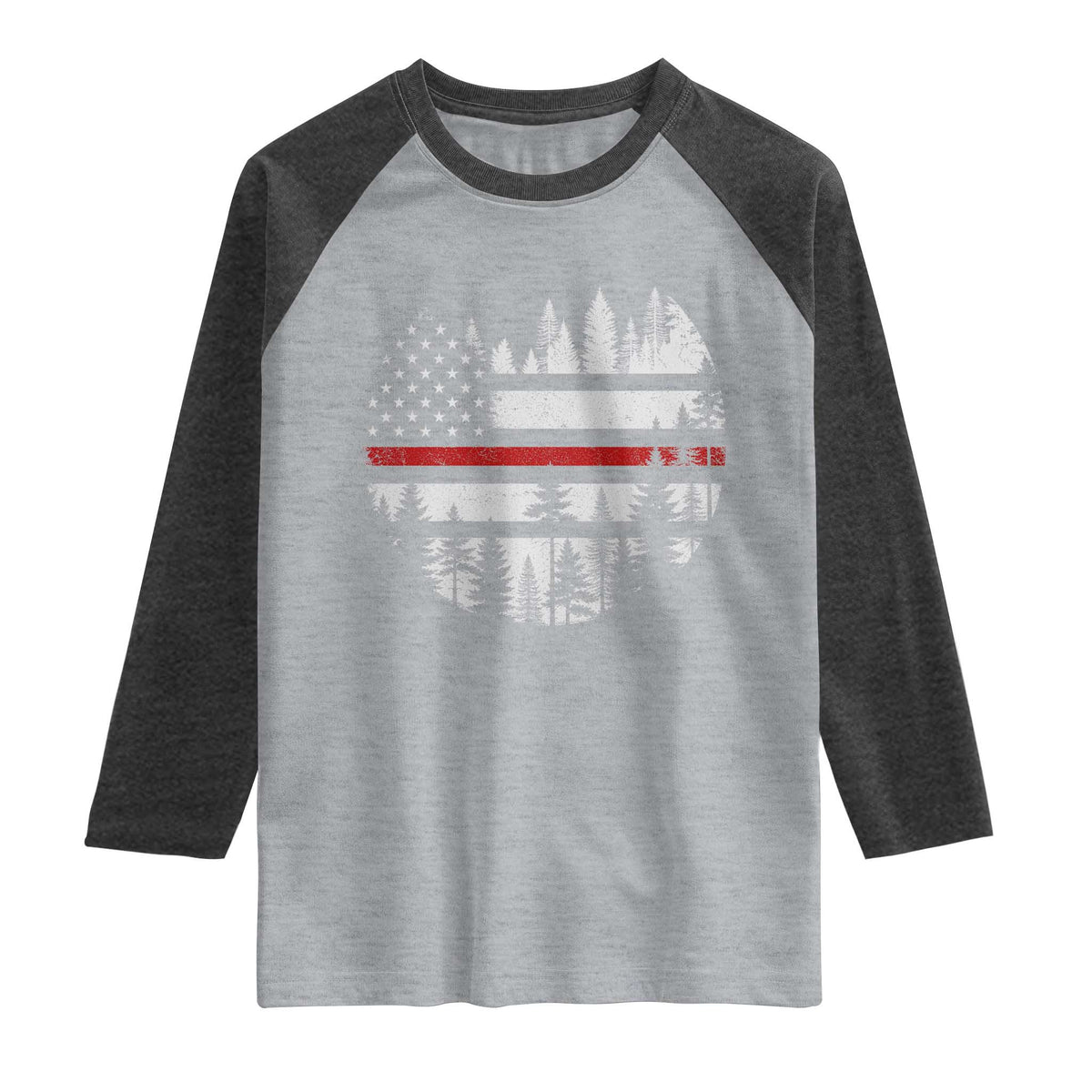Wildland Firefighter Forest Red Line American Flag Raglan Shirt