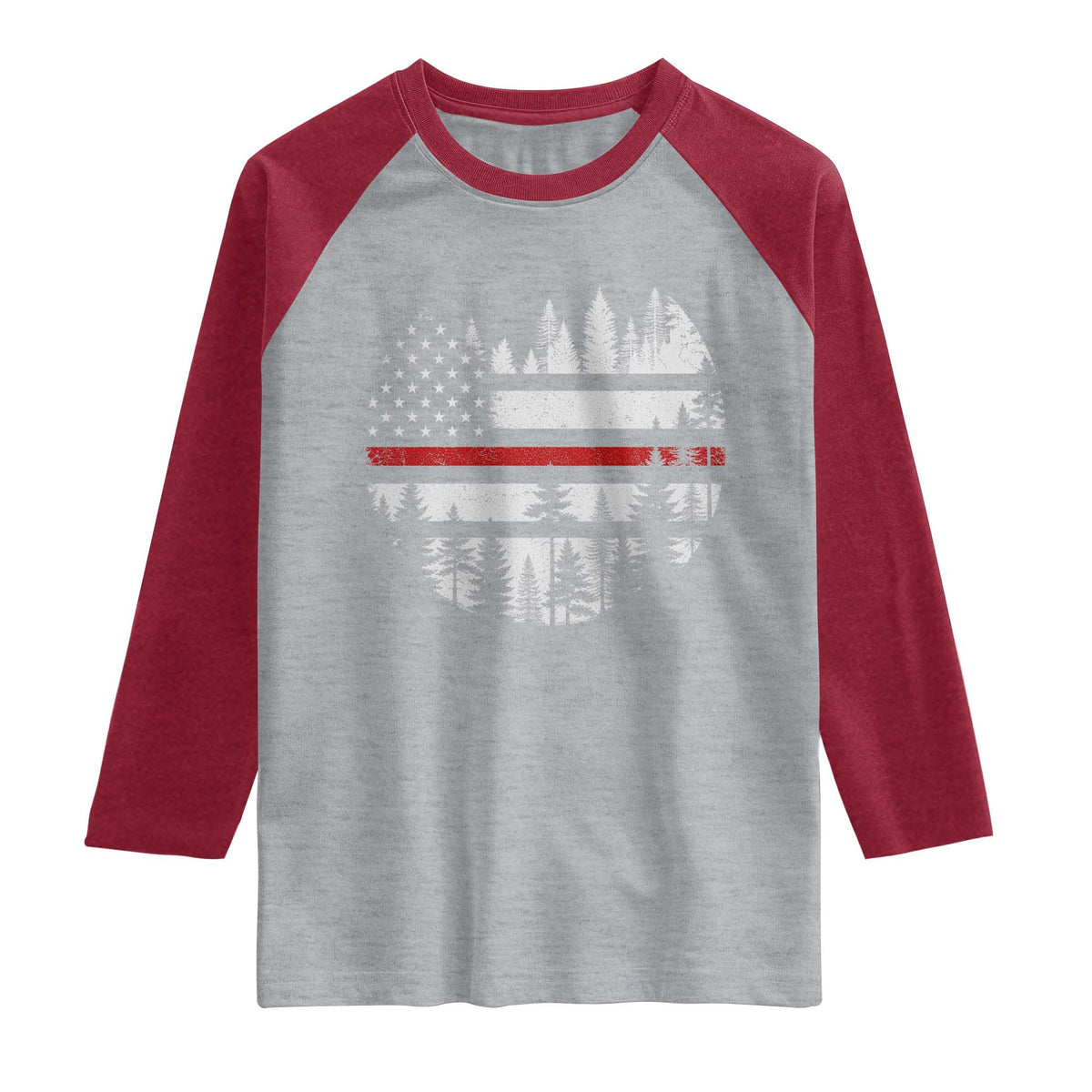 Wildland Firefighter Forest Red Line American Flag Raglan Shirt