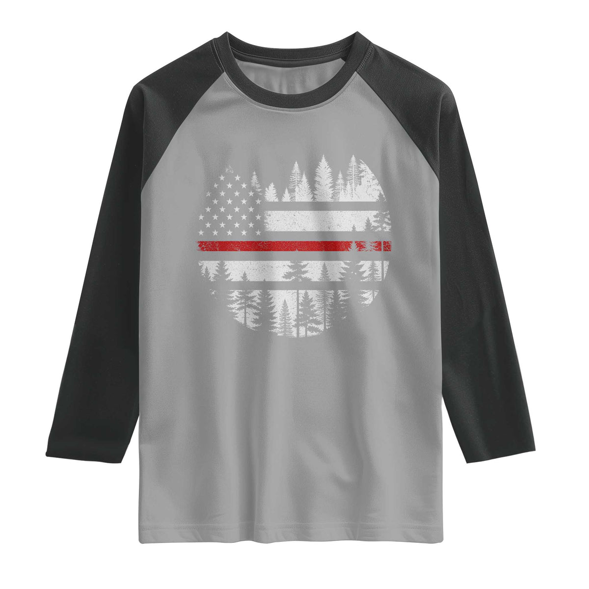 Wildland Firefighter Forest Red Line American Flag Raglan Shirt