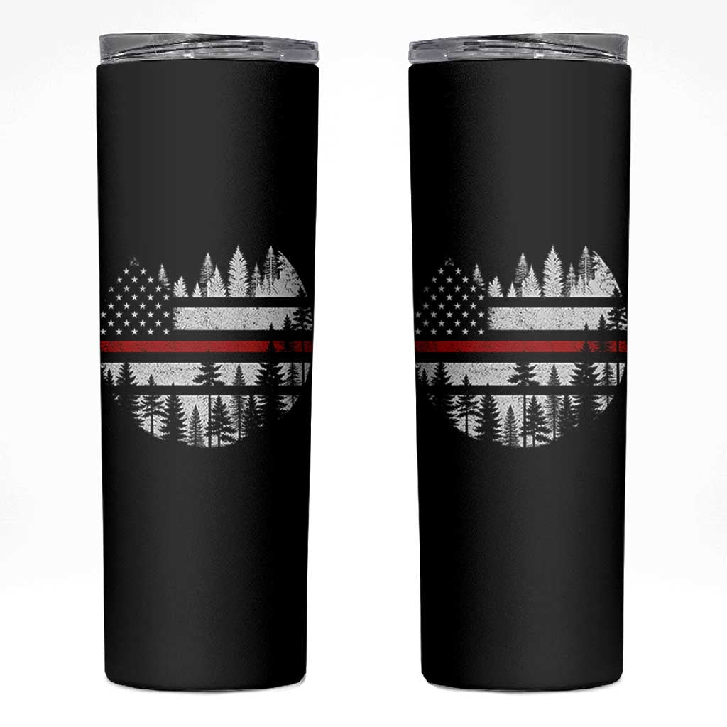 Wildland Firefighter Forest Red Line American Flag Skinny Tumbler