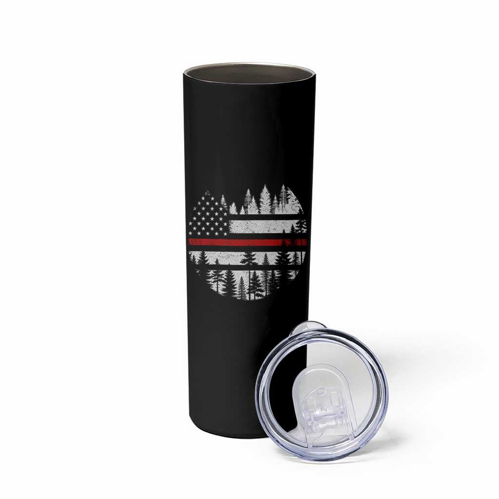 Wildland Firefighter Forest Red Line American Flag Skinny Tumbler