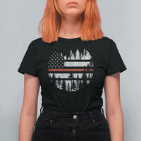 Wildland Firefighter Forest Red Line American Flag T Shirt For Women