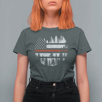 Wildland Firefighter Forest Red Line American Flag T Shirt For Women