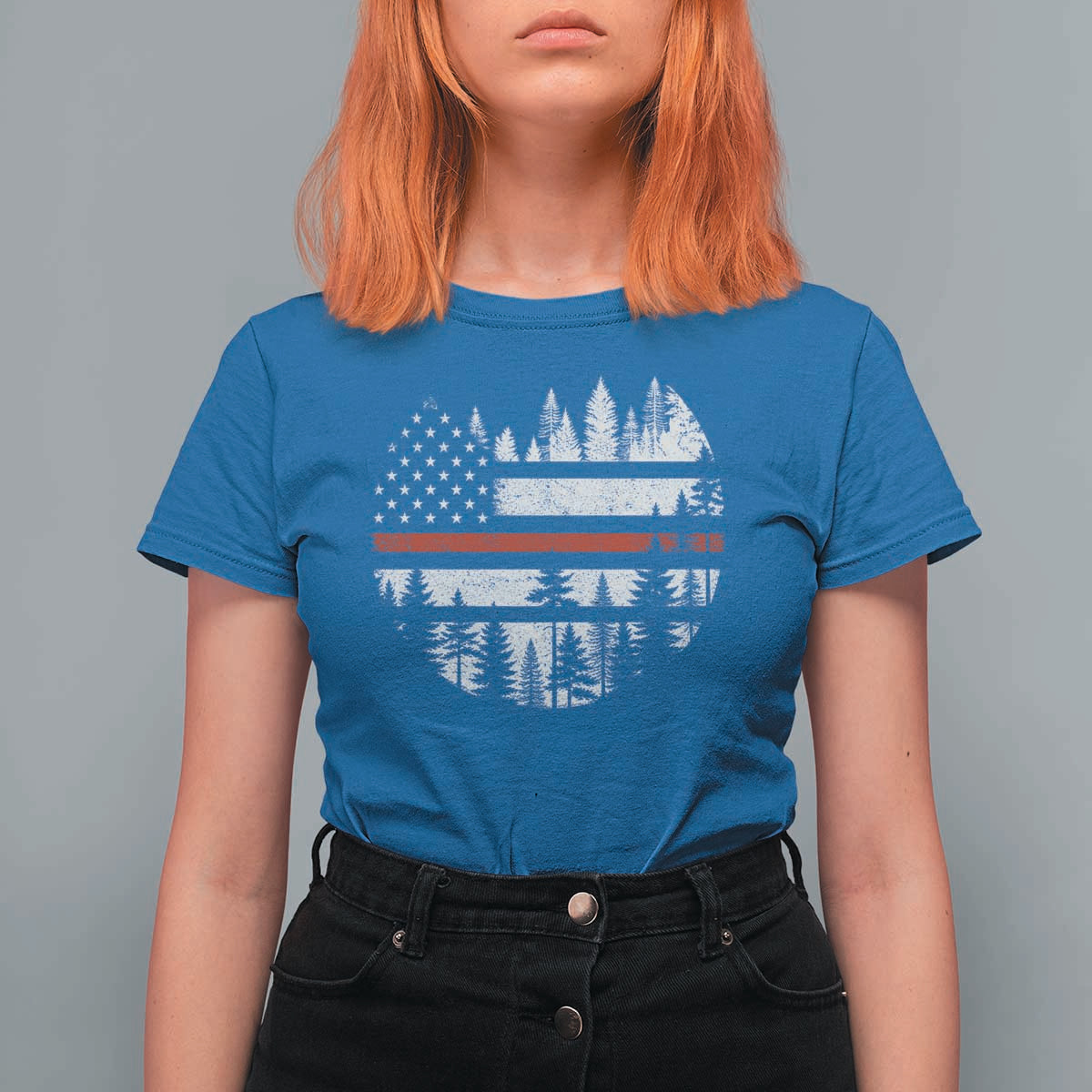 Wildland Firefighter Forest Red Line American Flag T Shirt For Women