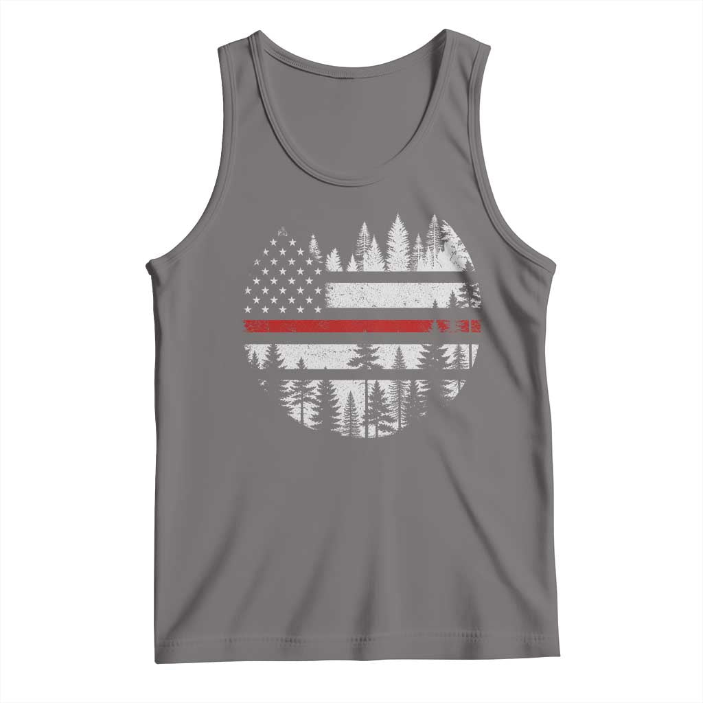 Wildland Firefighter Forest Red Line American Flag Tank Top