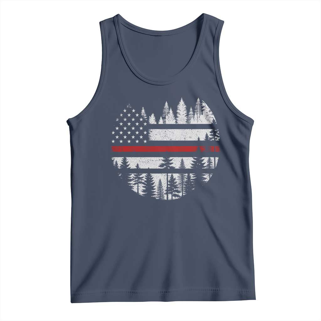 Wildland Firefighter Forest Red Line American Flag Tank Top