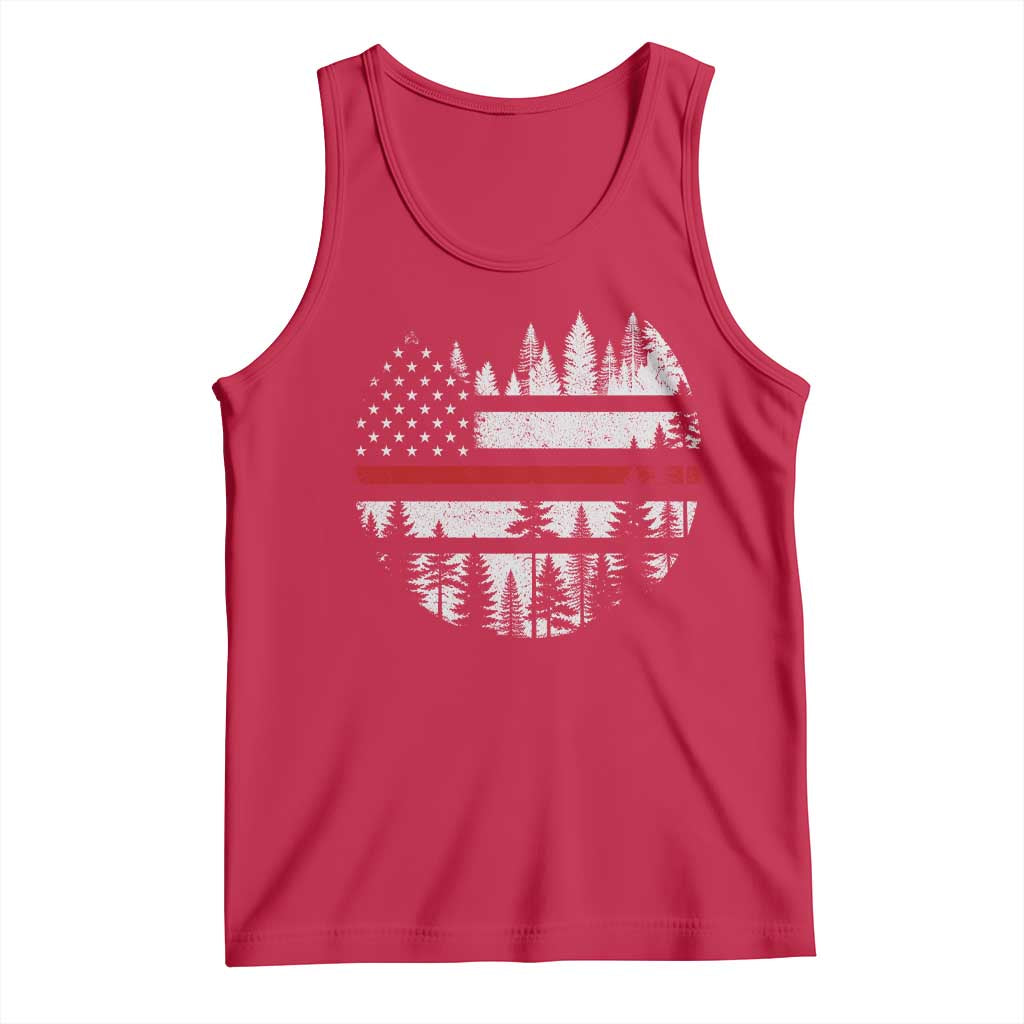 Wildland Firefighter Forest Red Line American Flag Tank Top