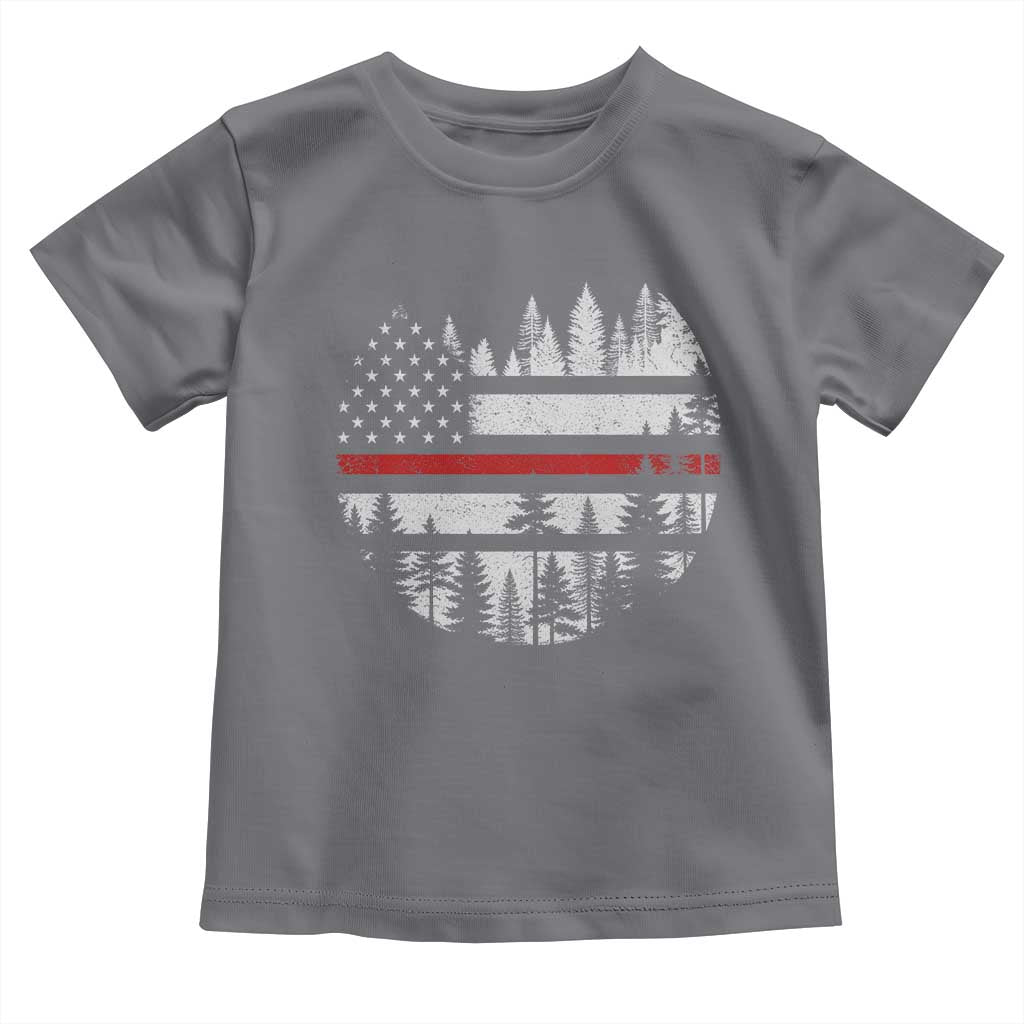 Wildland Firefighter Forest Red Line American Flag Toddler T Shirt