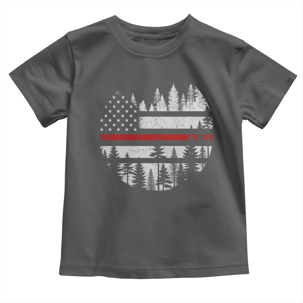 Wildland Firefighter Forest Red Line American Flag Toddler T Shirt