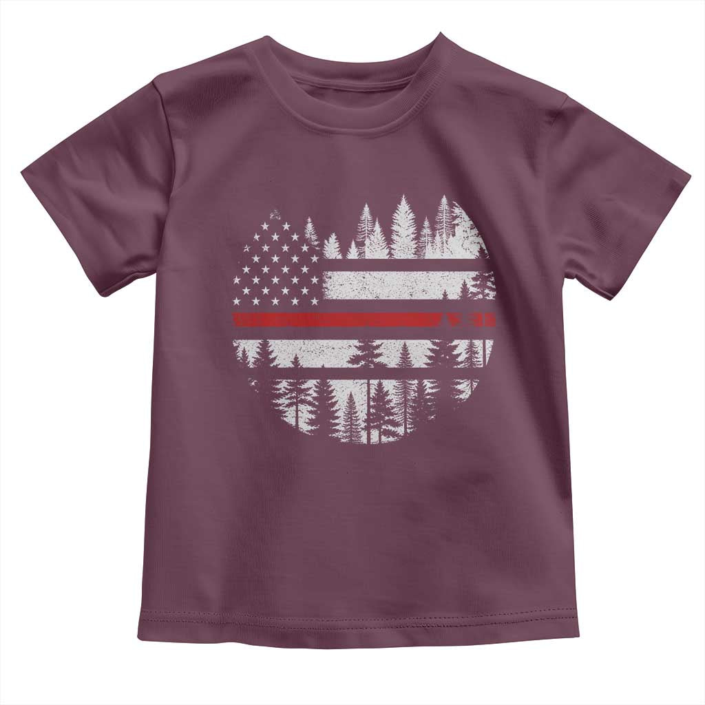 Wildland Firefighter Forest Red Line American Flag Toddler T Shirt