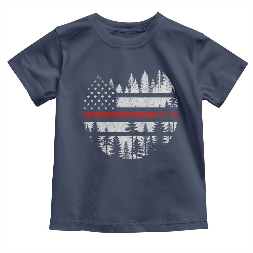 Wildland Firefighter Forest Red Line American Flag Toddler T Shirt